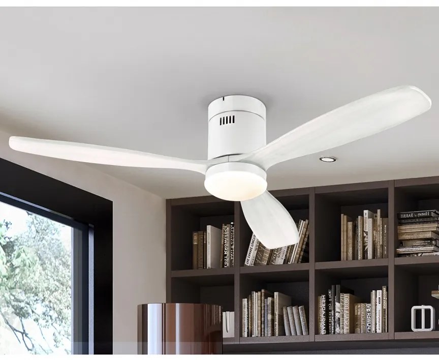 Lustra cu Ventilator, iluminat LED si telecomanda, lame din lemn, Siroco alb SV-329583