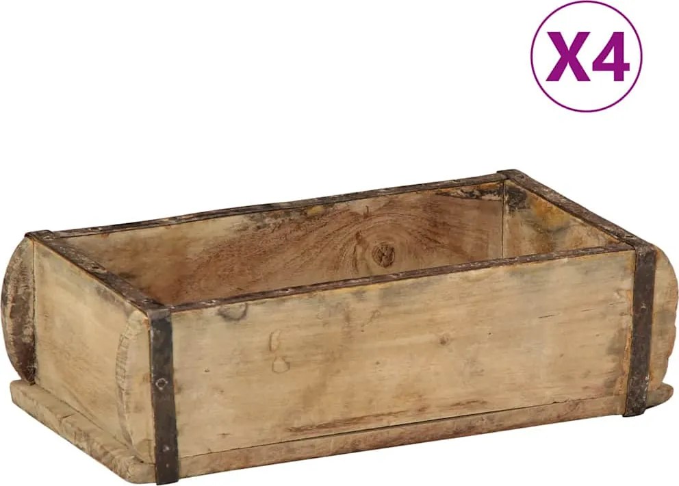 vidaXL Tavă 4 pcs Maro 30 x 15 x 9 cm Lemn recuperat masiv