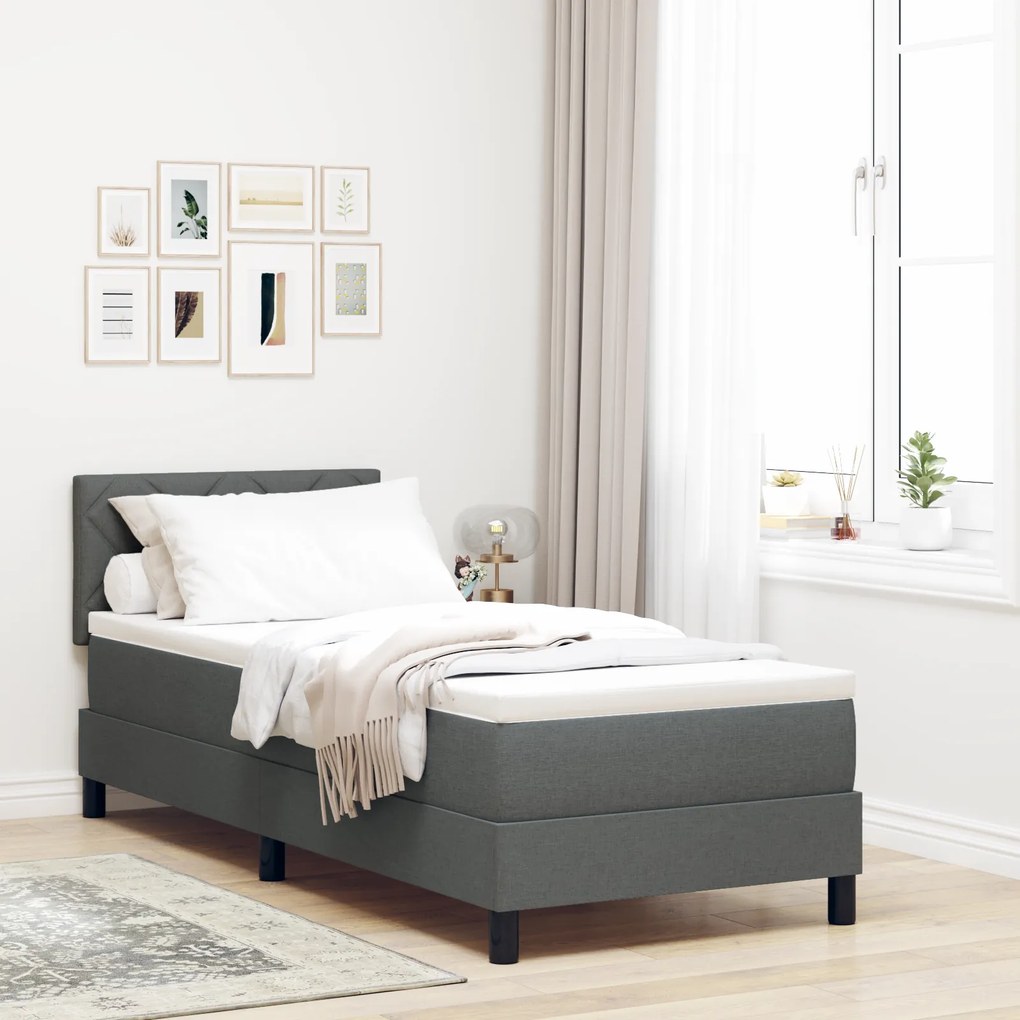 vidaXL Pat cu arcuri cu saltea și LED Gri închis 80x200 cm Material textil