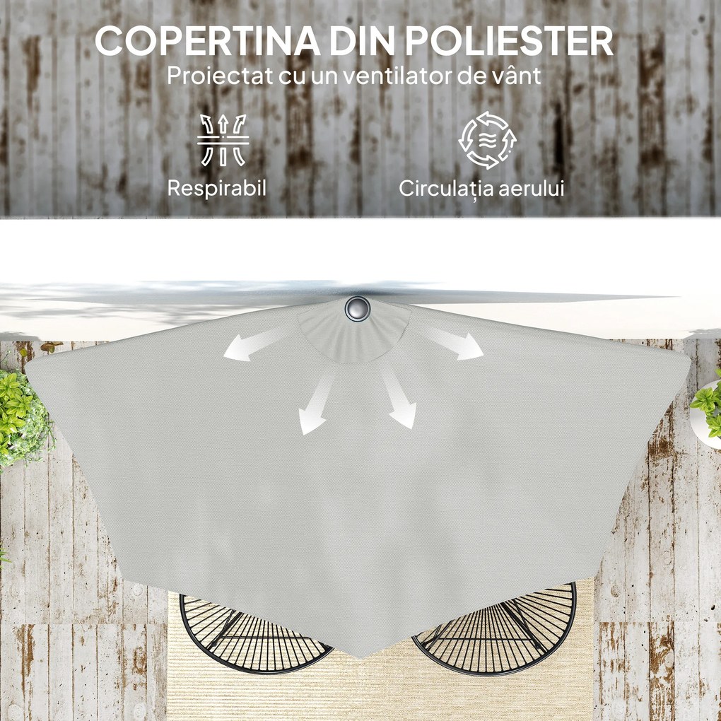 Outsunny Umbrela Semicirculara de Perete pentru Gradina cu Deschidere cu Manivela din Poliester, Gri 269x138x236cm | Aosom Romania