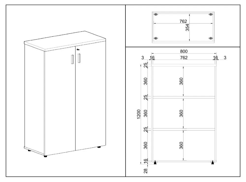 Dulap mediu SimpleOffice 80 x 40 x 120 cm, cireș