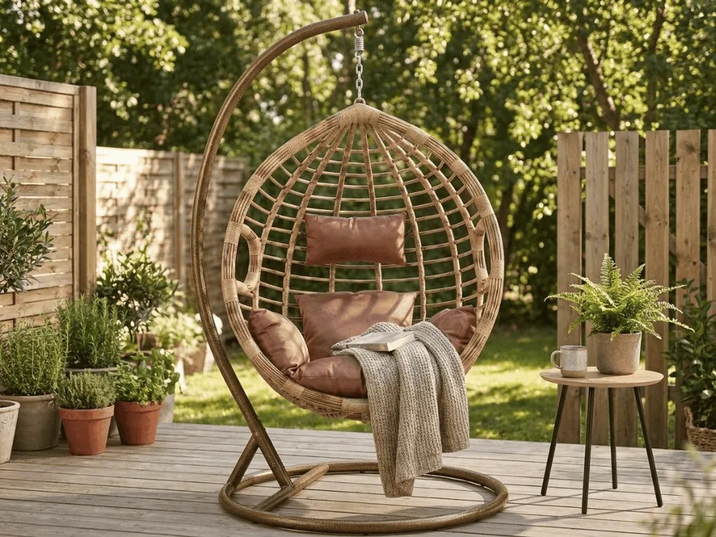 Scaun suspendat BORNEO cu suport, maro