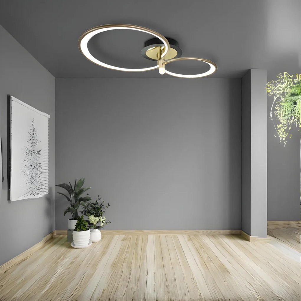 Lustra LED Maddy, Cu Telecomanda, 3 Tipuri De Lumina, Intensitate Reglabila, 53W, Negru/Auriu