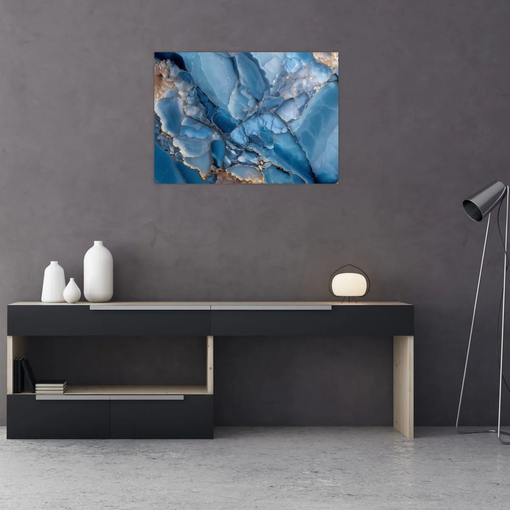 Tablou pe sticlă - Marmură albastră fragmentată (70x50 cm)