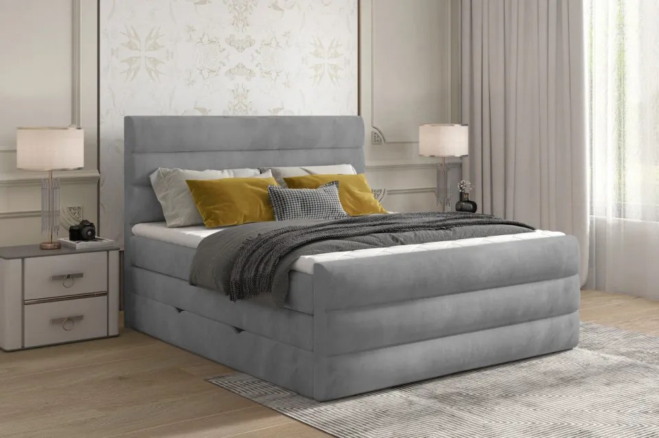 Pat tapitat, boxspring, cu spatiu pentru depozitare, 160x200 cm, Cande 162, Eltap (Culoare: Gri pepit)