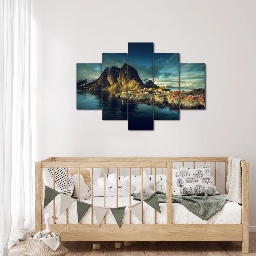 Tablou cu sat de pescari din Norvegia (150x105 cm)