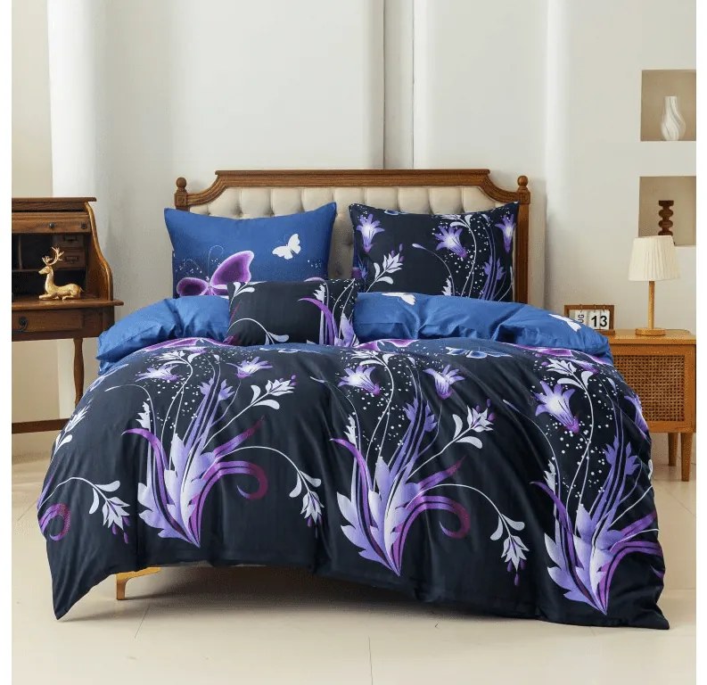 Lenjerie de pat din microfibra VIOLET BUTTERFLY albastru inchis Dimensiune lenjerie de pat: 2 buc 70 x 90 cm | 200 x 220 cm