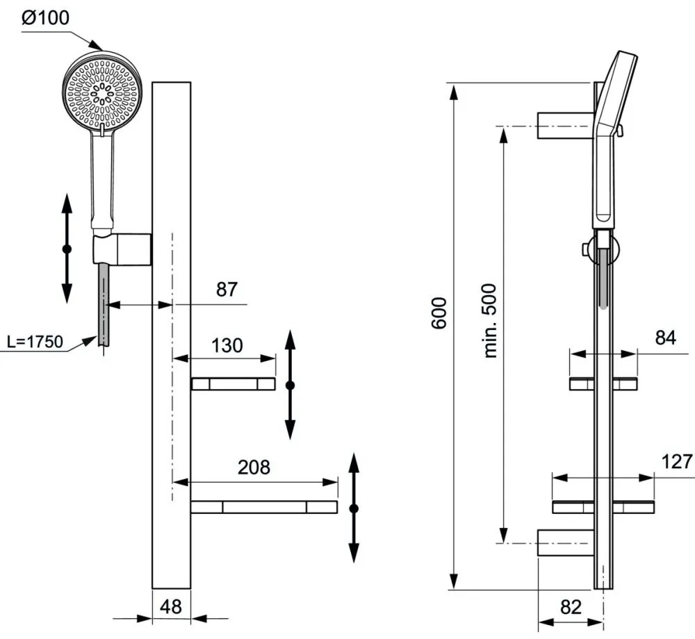 Set de dus Ideal Standard Alu+ cu bara 60 cm, para dus 2 functii si furtun, rose mat Rose mat