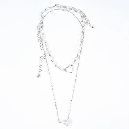 Set 2 coliere argintii cu pandantiv inima