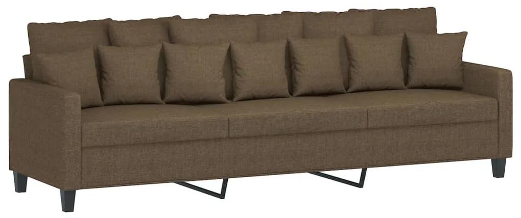 Canapea cu 3 locuri si taburet, maro, 210 cm, textil