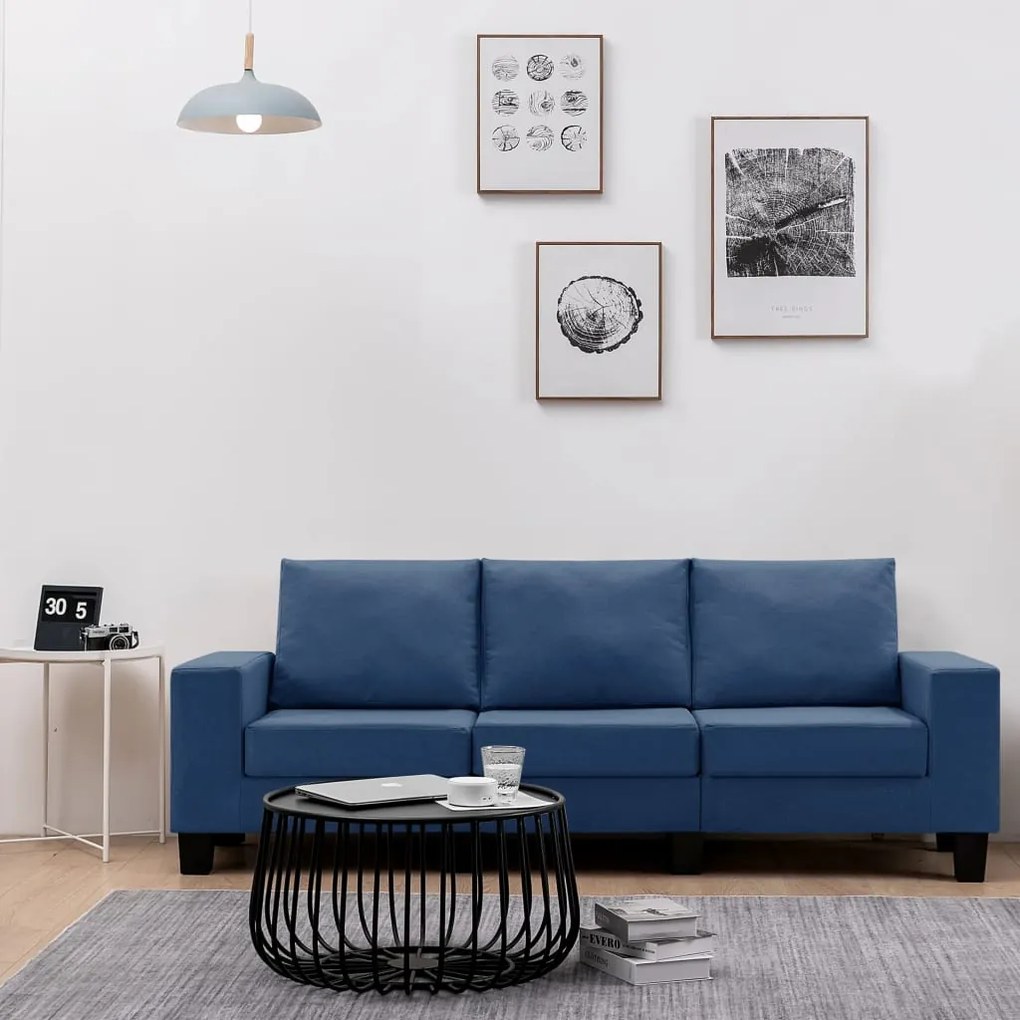 287124 vidaXL Canapea cu 3 locuri, albastru, material textil