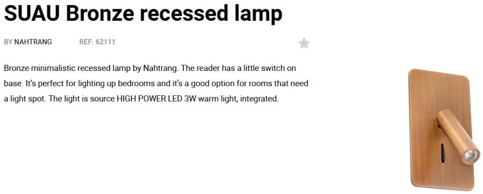 Aplica cu reader LED incastrabila stil minimalist SUAU bronz