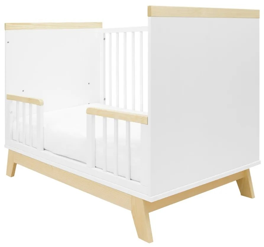 New Baby Crib Marcus cu barieră, alb/natural