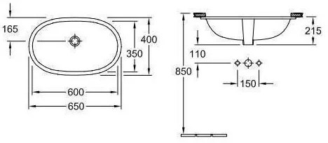 Lavoar sub blat Villeroy & Boch, O.Novo, oval, 60 cm, alb alpin