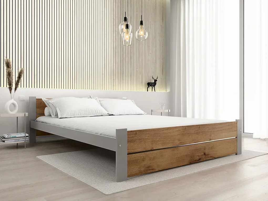 Pat dublu IKAROS DOUBLE 180 x 200 cm, stejar artisan/gri Saltele: Fara saltea, Somiera pat: Cu lamele drepte