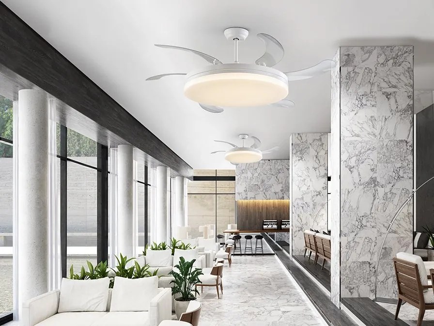 Lustra LED cu Ventilator si telecomanda, lame retractabile Vento alb