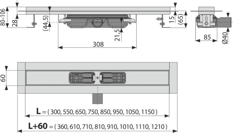 Rigola dus faiantabila iesire laterala 1050 mm Alcadrain Professional Low APZ106-1050 1050 mm