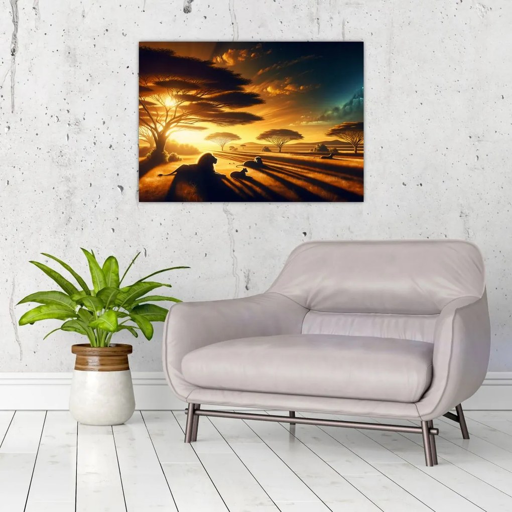 Tablou pe sticlă - Lei odihnindu-se (70x50 cm)