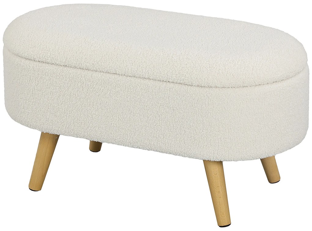 HOMCOM Bancă de ședere cu Depozitare și Lock, Scăun pentru Hall, Sufragerie, Dormitor, Brad, Catifea, Alb | Aosom Romania