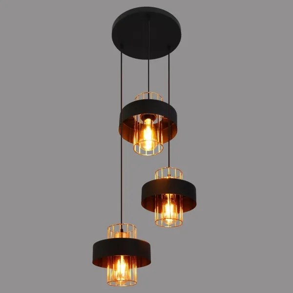 Lustră pe cablu VOLTA 3xE27/15W/230V neagră/aurie