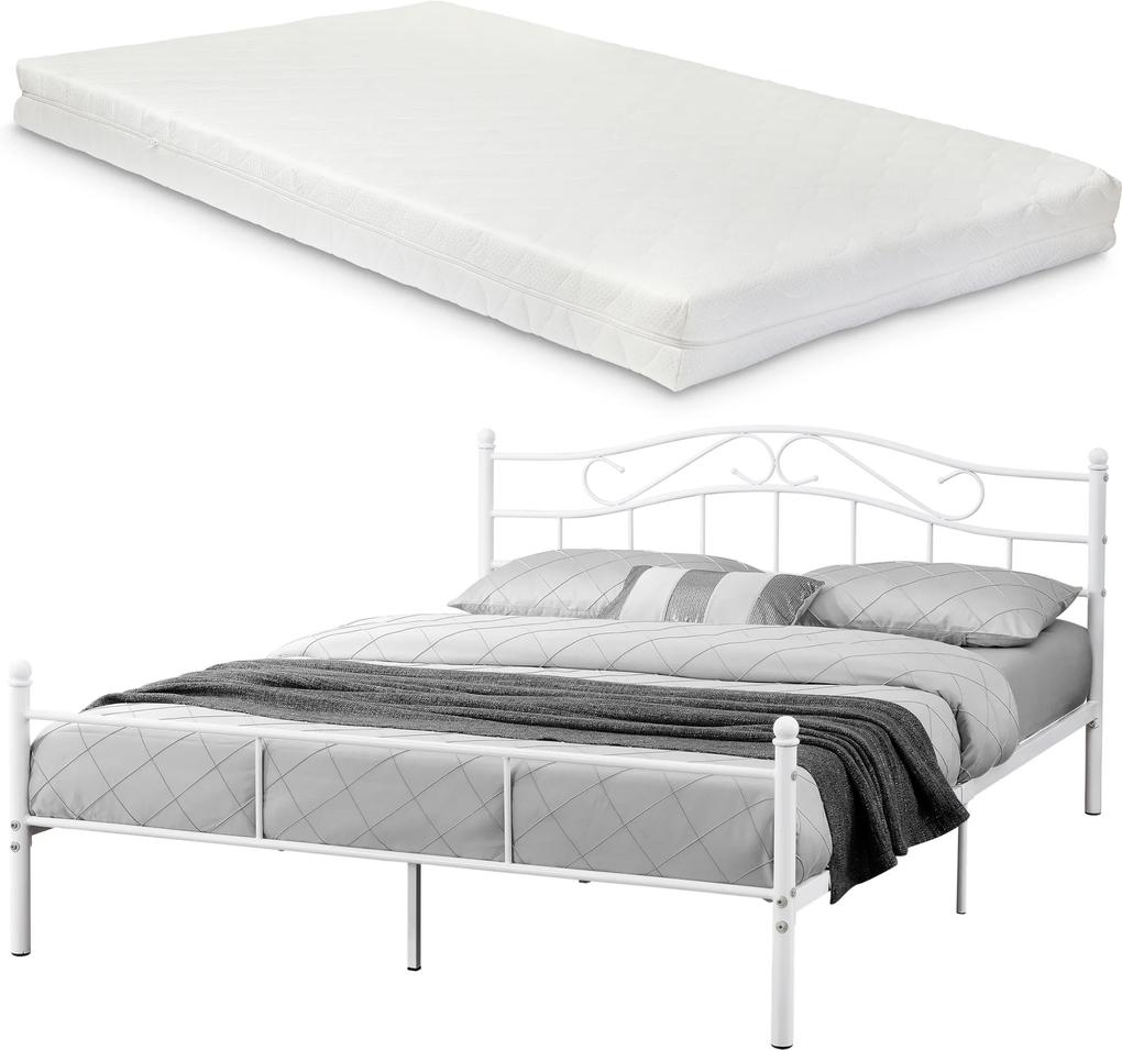 [en.casa]® Vintage pat frantuzesc cu cadru metalic - cu saltea spuma rece- 160 x 200 cm (alb)
