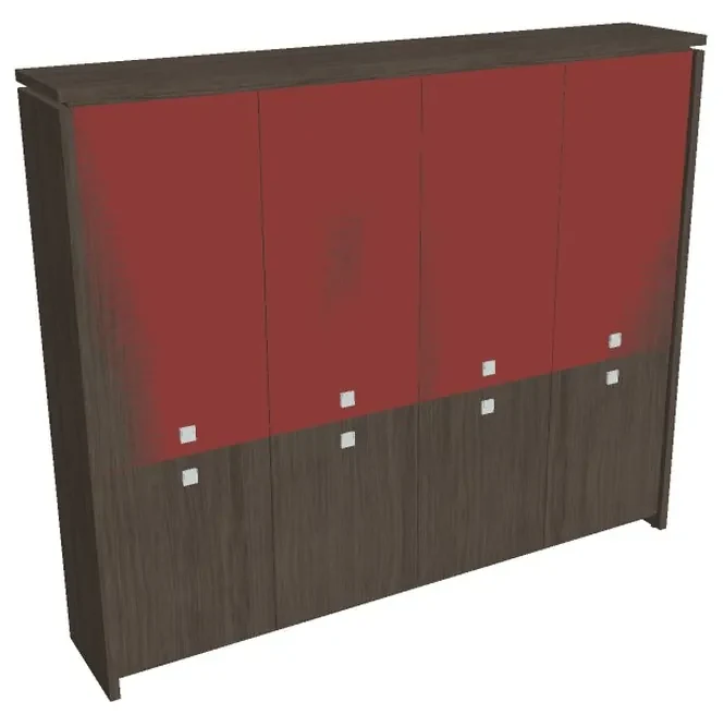 Dulap înalt Verno 248 x 46 x 210 cm, uși combinate, stejar antracit / roșu