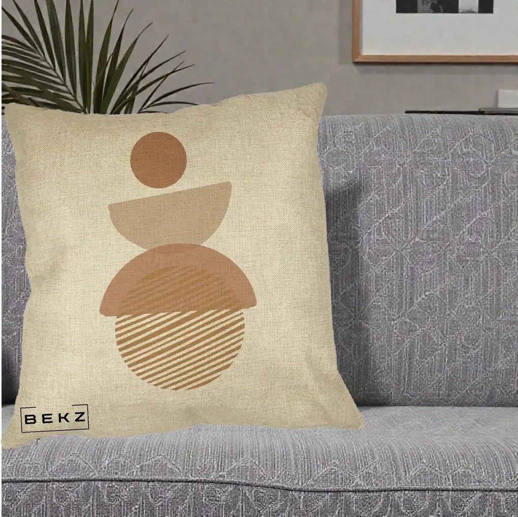 Perna Decorativa Geometric Boho Forme Terracotta, 40x40 cm, Crem, Husa Detasabila, Perna Inclusa, BEKZ®
