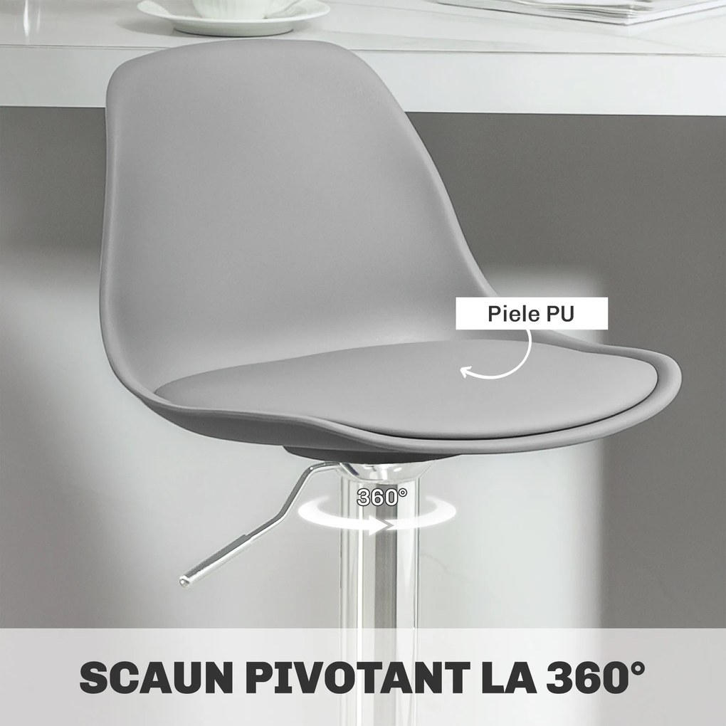 Homcom Set 2 Scaune Bar – Reglabile, Cu Spatar si Pivotante | Aosom Romania