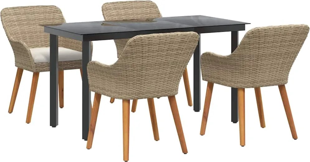 vidaXL Set de masă pentru grădină cu pernă 5 pcs Bej poliratan