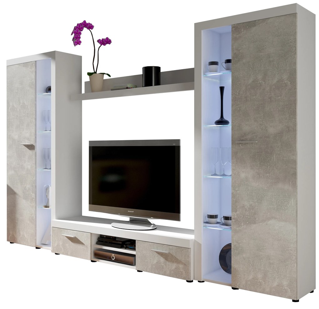 Mobilier living Rudby XL (Alb + beton) (fără iluminat). 610112