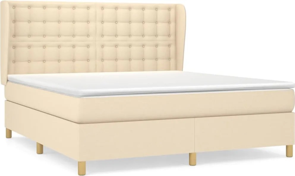 vidaXL Pat box spring cu saltea, crem, 160x200 cm, material textil