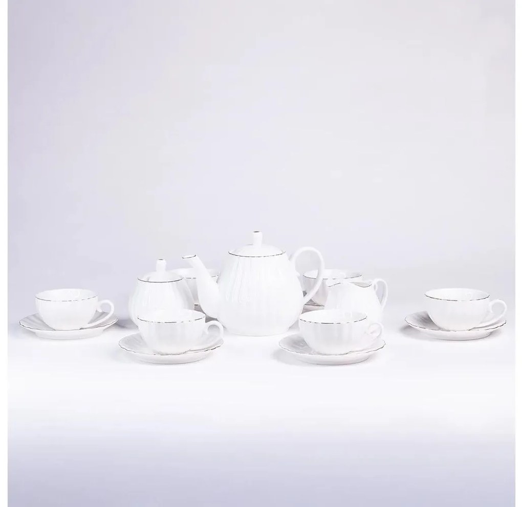 Set de cafea din porțelan, 15 piese, alb