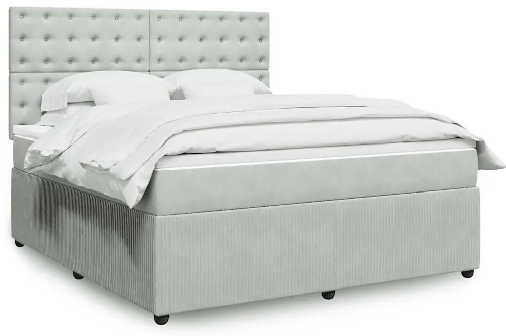 vidaXL Pat box spring cu saltea, gri deschis, 180x200 cm, catifea
