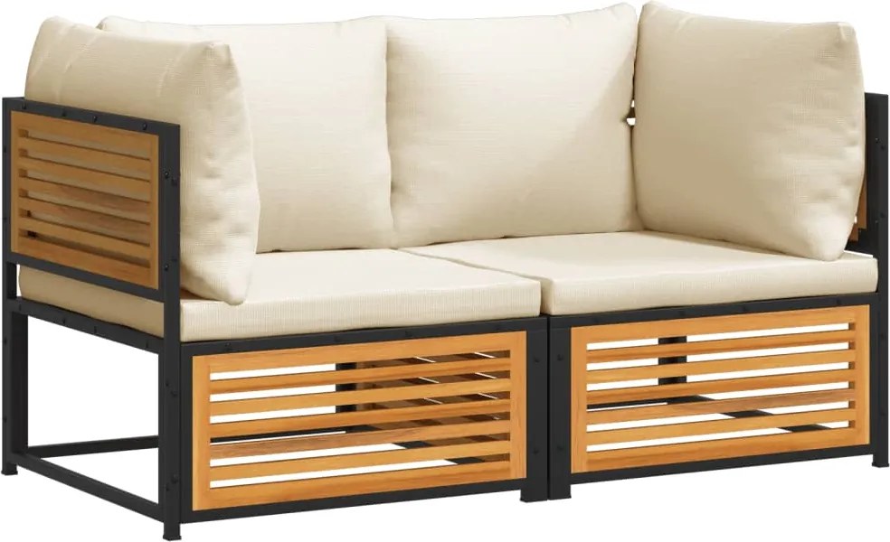 vidaXL Set canapea de grădină, 2 piese, cu perne, lemn masiv de acacia