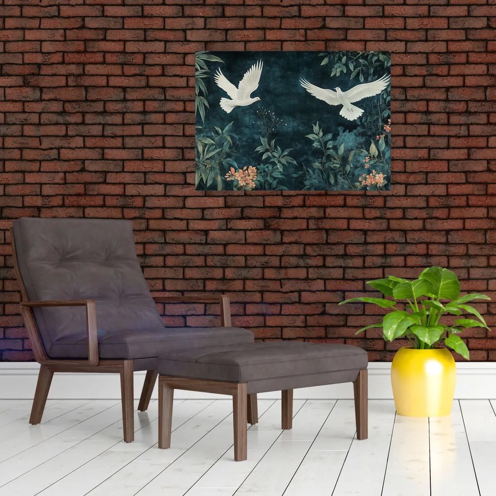 Tablou pe sticlă - Două porumbei (70x50 cm)