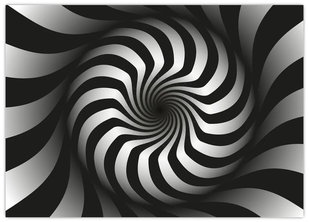 Tablou pe sticlă abstract cu spirala alb neagră (70x50 cm)