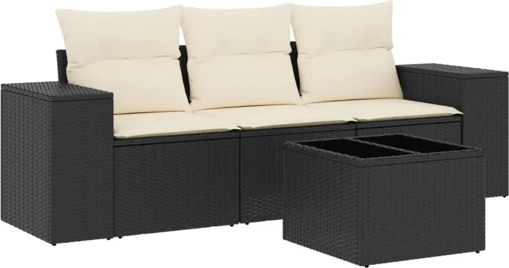 vidaXL Set mobilier de grădină cu perne, 4 piese, negru, poliratan