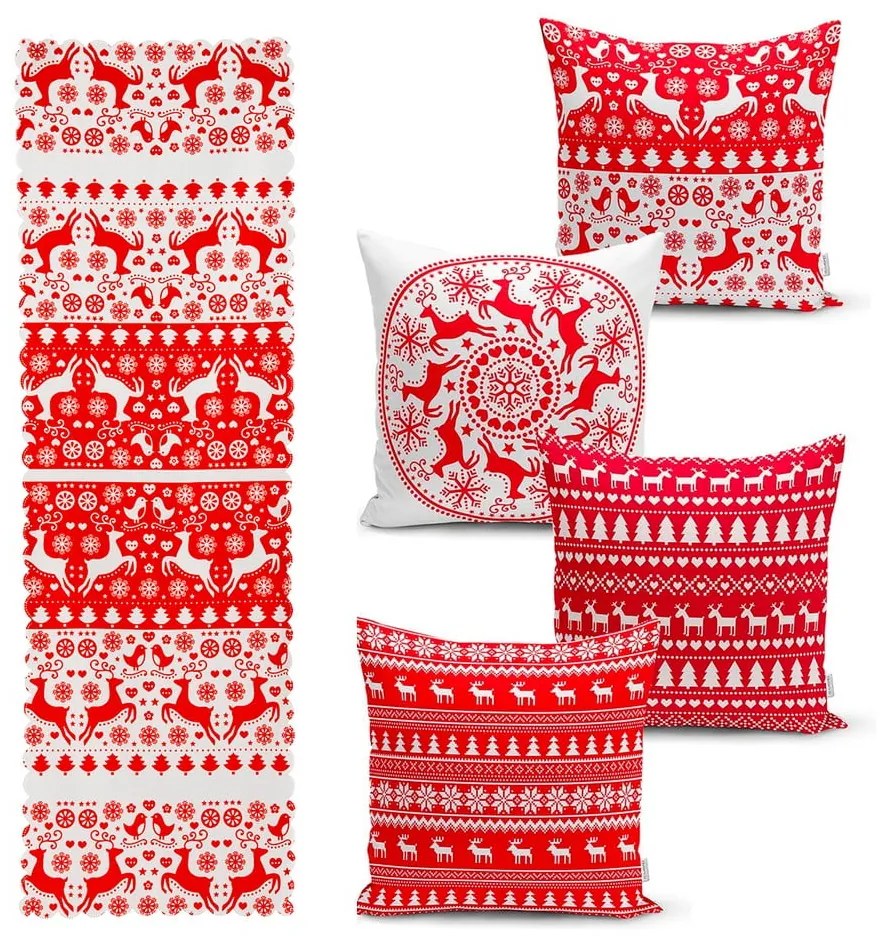 Set 4 fețe de pernă și un napron de masă cu model de Crăciun Minimalist Cushion Covers Christmas