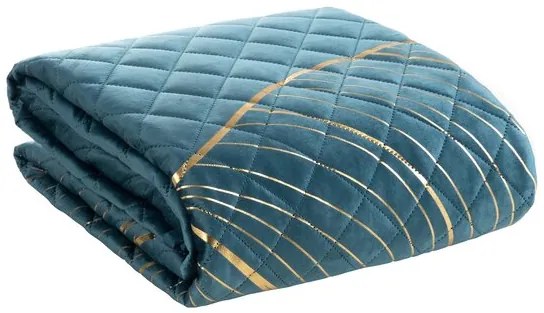 Cuvertură de pat de calitate BLANCA turcoaz cu motiv auriu Lăţime: 170 cm | Lungime: 210 cm