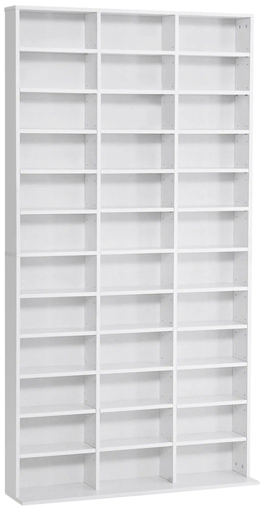 HOMCOM Bibliotecă CD de perete cu 24 de rafturi reglabile, 130,5x89x20 cm, alb | Aosom Romania