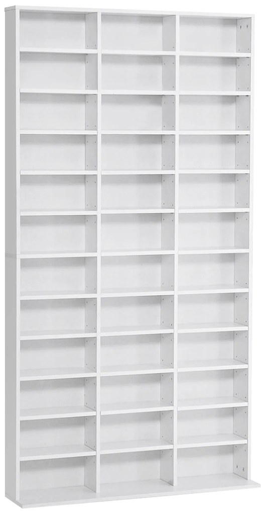 HOMCOM Bibliotecă CD de perete cu 36 de rafturi reglabile, 195 x 102 x 23.5cm, alb | Aosom Romania