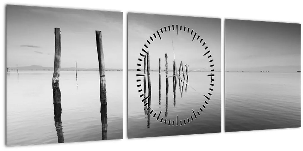 Tablou cu nivelul de lac alb negru (cu ceas) (90x30 cm)