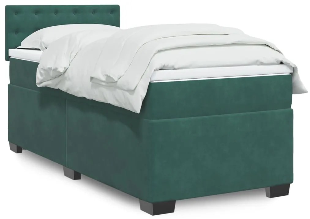 3286213 vidaXL Pat box spring cu saltea, verde închis, 90x200 cm, catifea