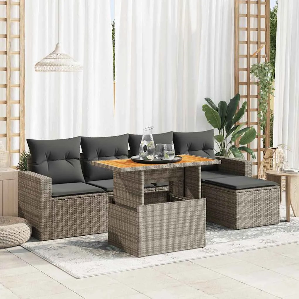 3327028 vidaXL Set mobilier grădină cu perne, 6 piese, gri, poliratan