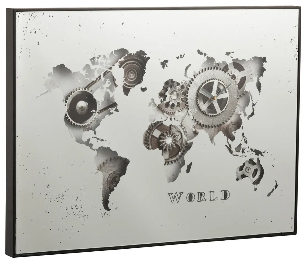 Ceas Harta Lumii, Oglinda Metal, Argintiu, 80x5x60 cm
