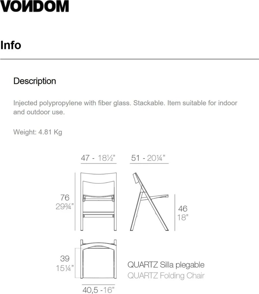 Set de 4 Scaune pliabile moderne de exterior / interior design premium QUARTZ FOLDING CHAIR 54197 Vondom