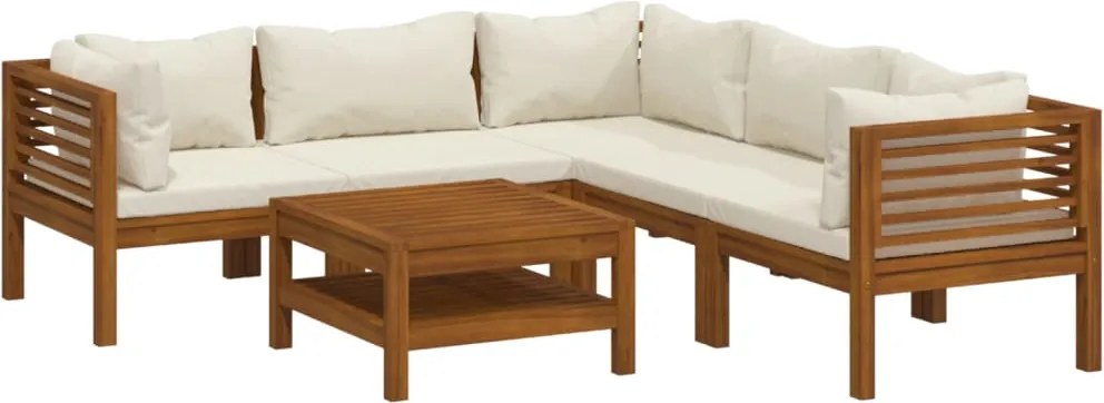 vidaXL Set mobilier grădină cu perne crem, 6 piese, lemn masiv acacia