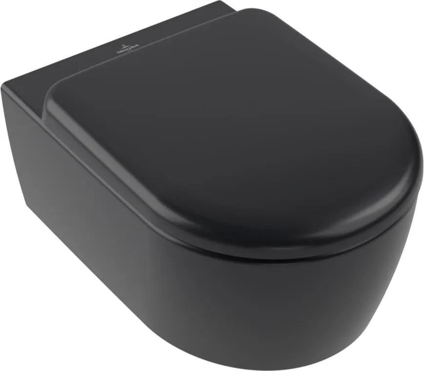 Set vas WC suspendat Villeroy&Boch Skyla Combi-Pack Rimless TwistFlush cu capac softclose negru Pure Black CeramicPlus