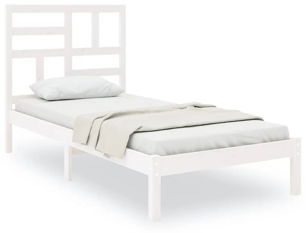 3105911 vidaXL Cadru de pat Small Single 2FT6, alb, 75x190 cm, lemn masiv
