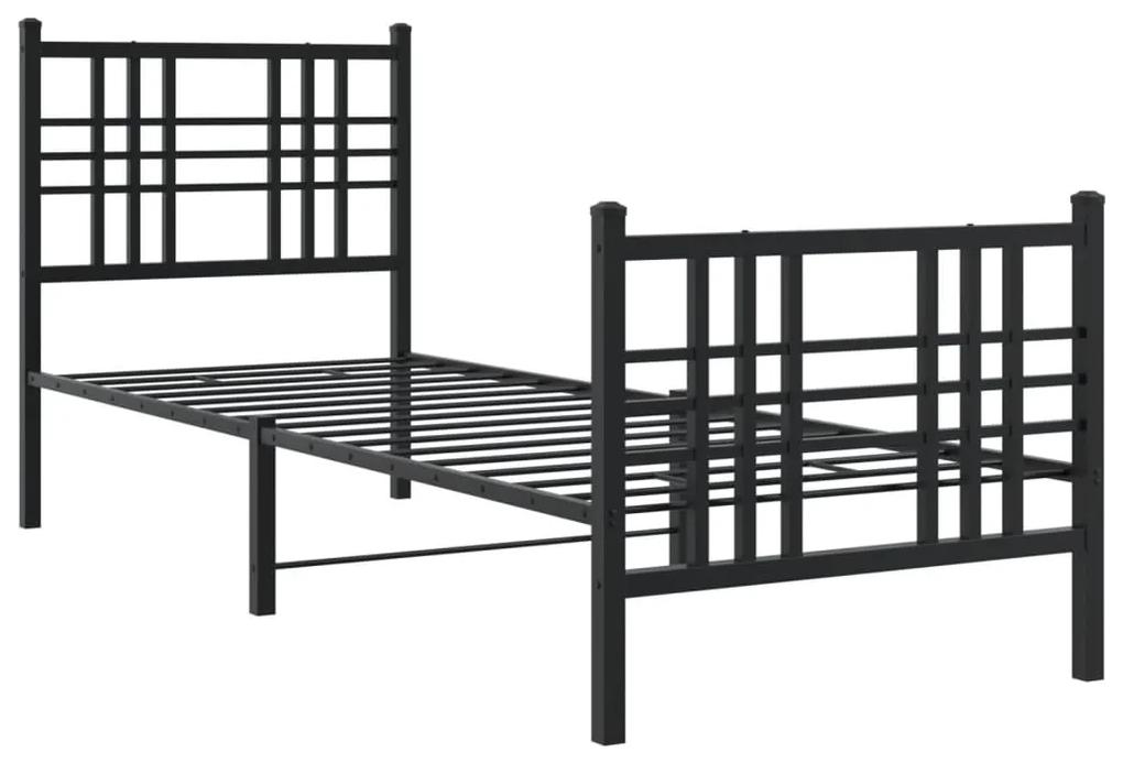 376332 vidaXL Cadru pat metalic cu tăblii de cap/picioare, negru, 75x190 cm